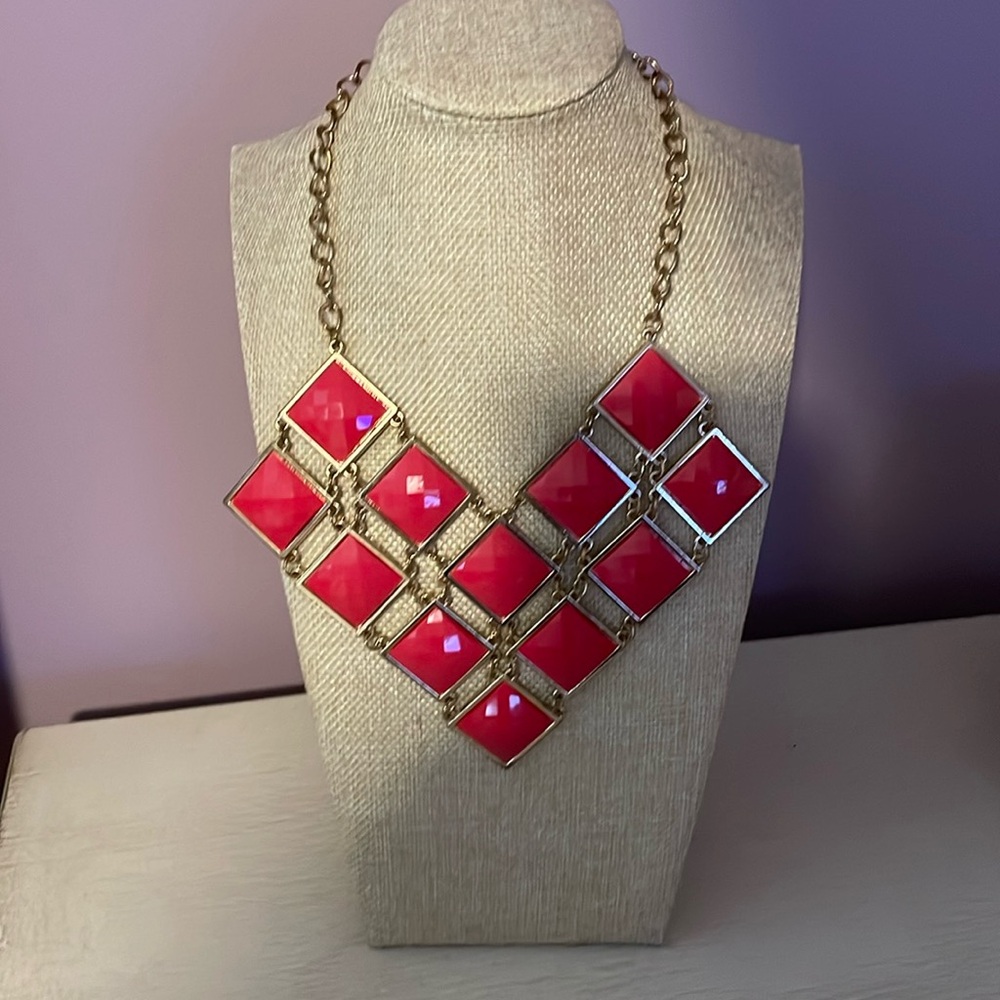 Red/pink statement necklace.